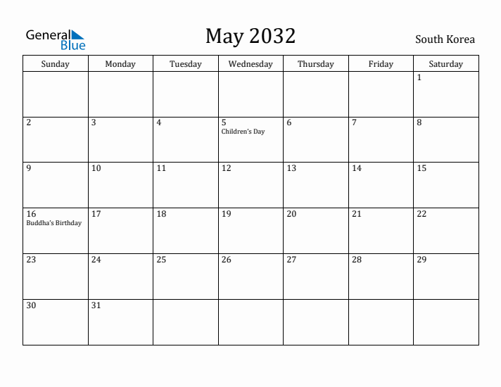 May 2032 Calendar South Korea