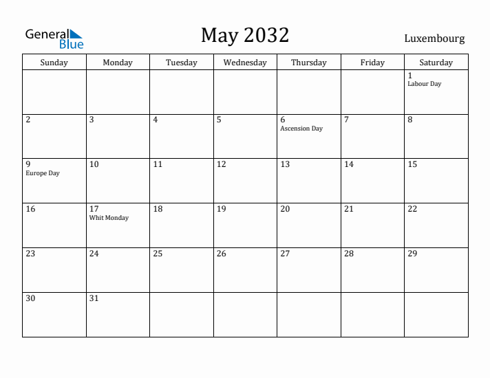 May 2032 Calendar Luxembourg