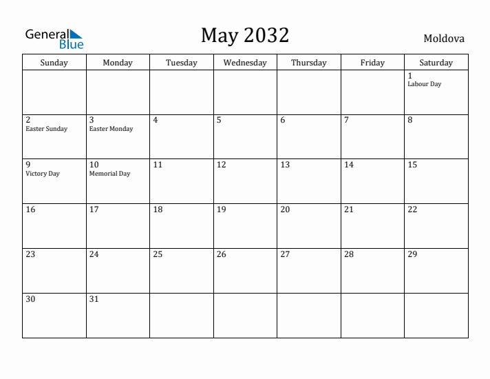 May 2032 Calendar Moldova