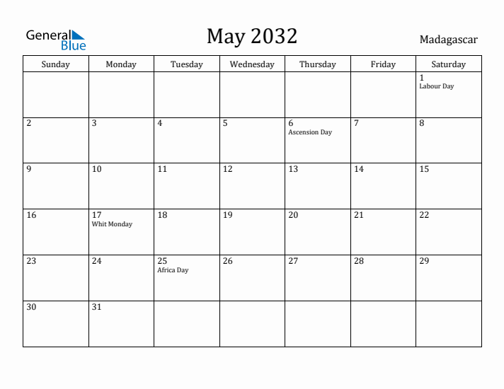 May 2032 Calendar Madagascar