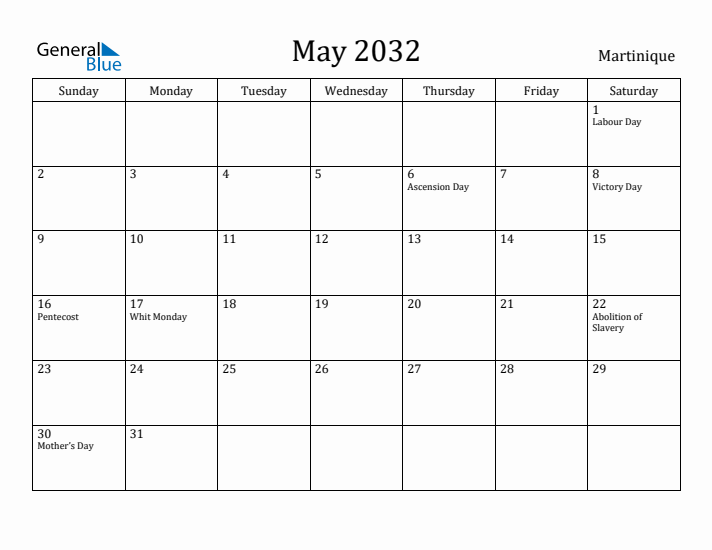 May 2032 Calendar Martinique