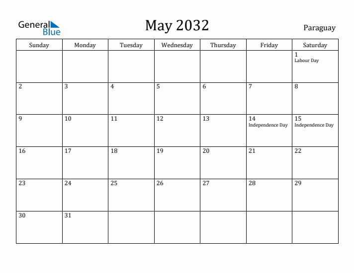 May 2032 Calendar Paraguay