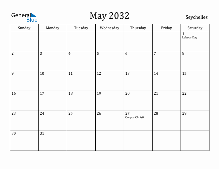 May 2032 Calendar Seychelles