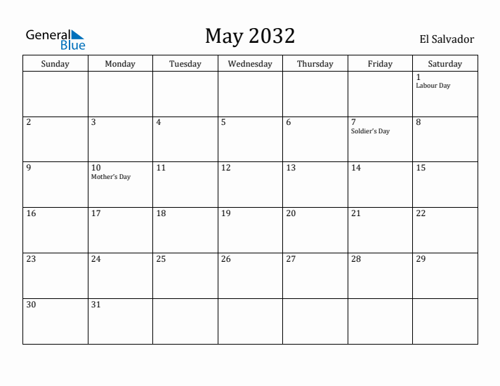 May 2032 Calendar El Salvador