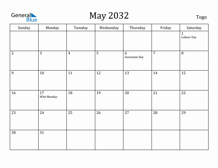 May 2032 Calendar Togo