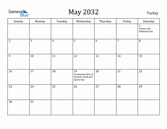 May 2032 Calendar Turkey