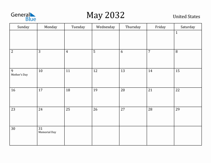 May 2032 Calendar United States