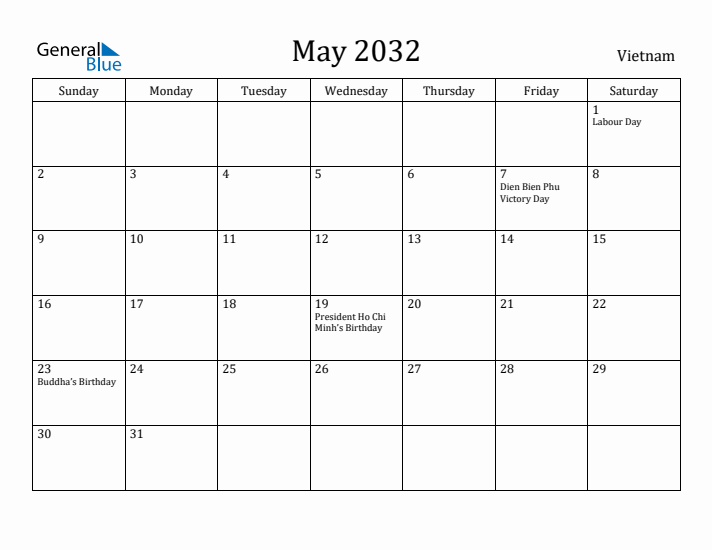 May 2032 Calendar Vietnam