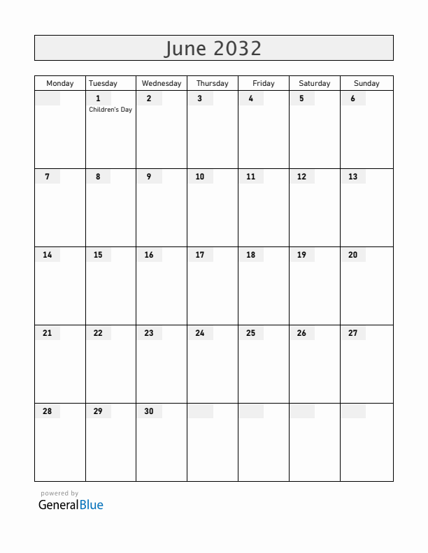 Albania June 2032 Calendar with Holidays