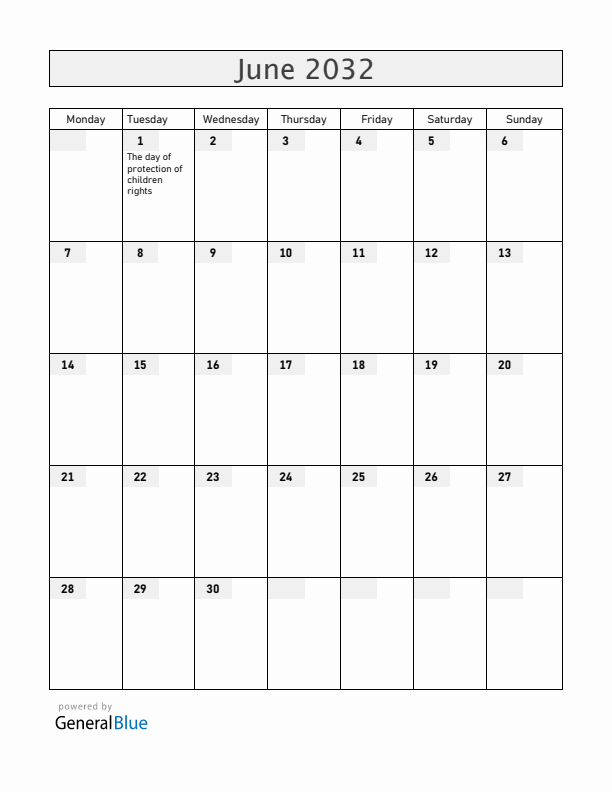 Armenia June 2032 Calendar with Holidays