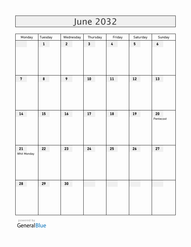 Greece June 2032 Calendar with Holidays