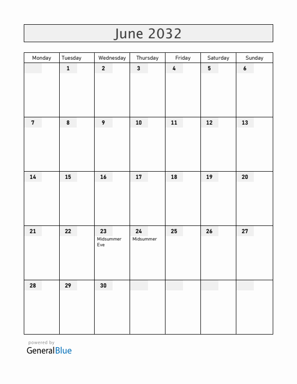 Latvia June 2032 Calendar with Holidays