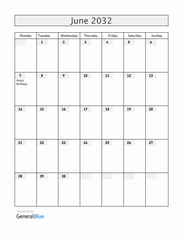 New Zealand June 2032 Calendar with Holidays