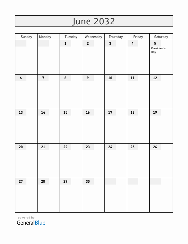 Equatorial Guinea June 2032 Calendar with Holidays