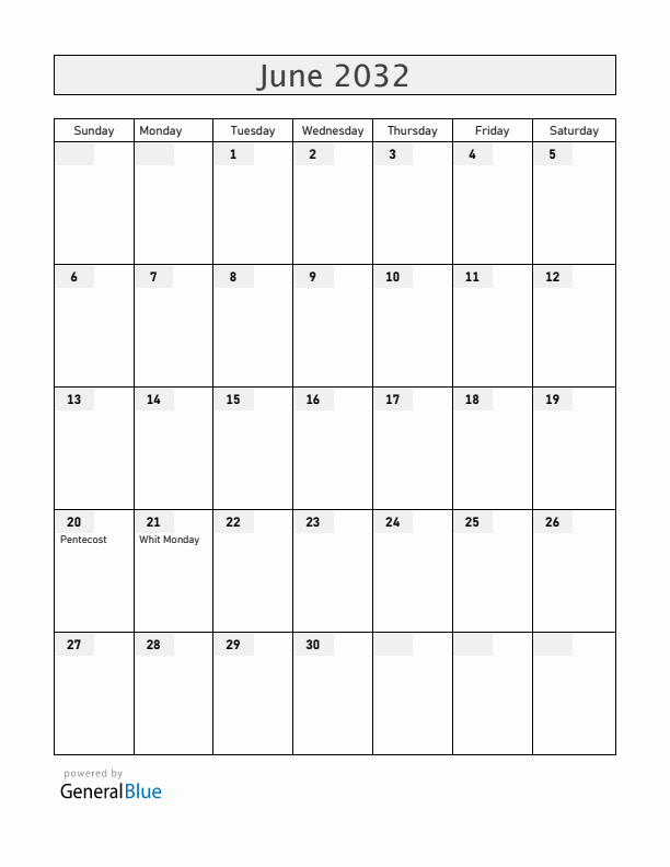 Greece June 2032 Calendar with Holidays