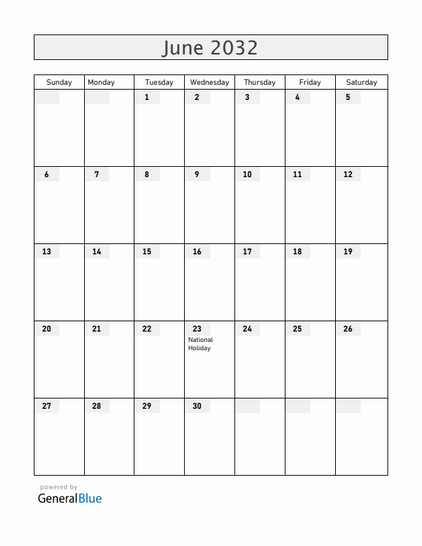 Luxembourg June 2032 Calendar with Holidays
