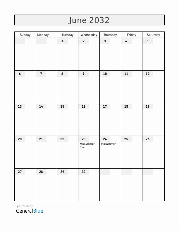 Latvia June 2032 Calendar with Holidays
