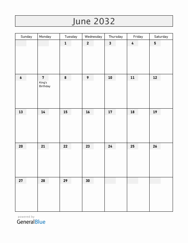 New Zealand June 2032 Calendar with Holidays