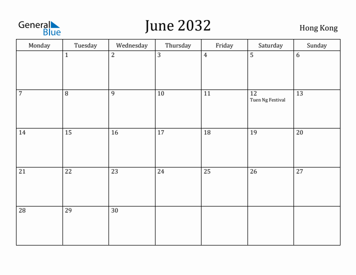 June 2032 Calendar Hong Kong