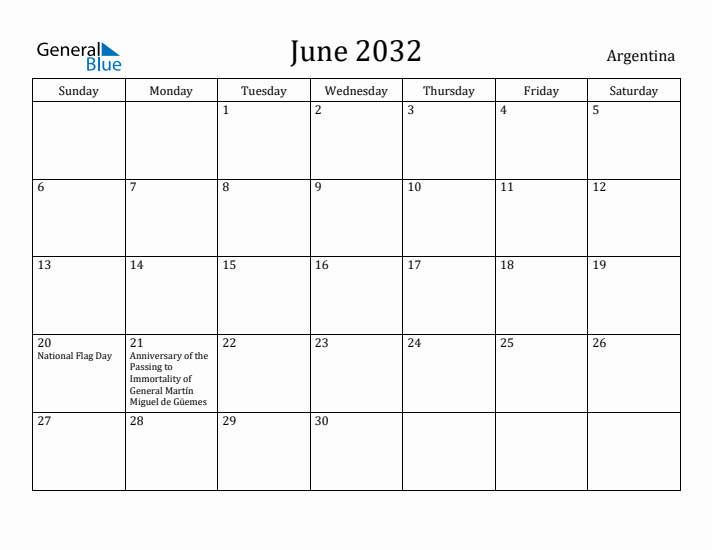 June 2032 Calendar Argentina