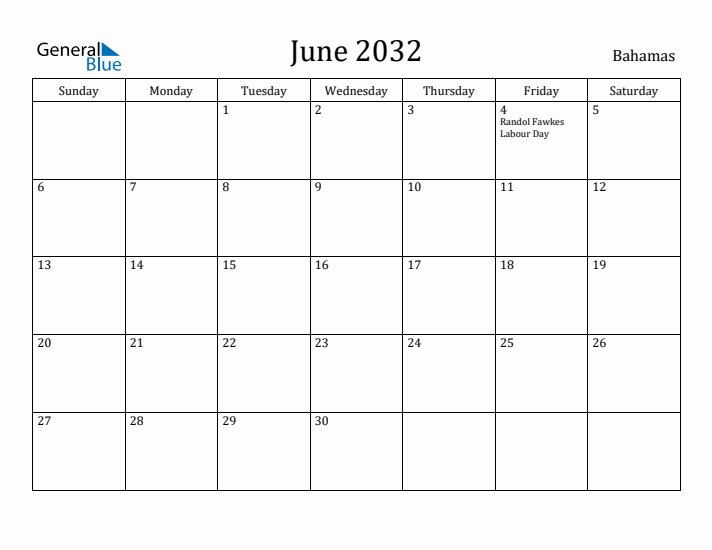 June 2032 Calendar Bahamas