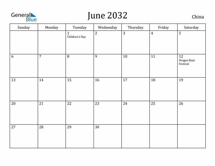 June 2032 Calendar China