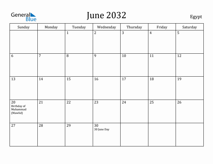 June 2032 Calendar Egypt