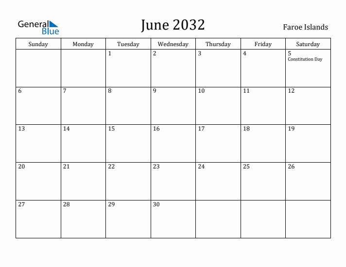 June 2032 Calendar Faroe Islands
