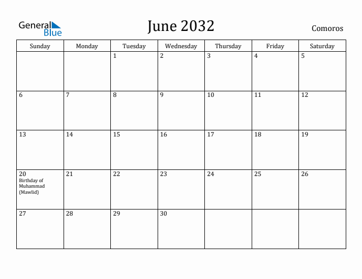 June 2032 Calendar Comoros