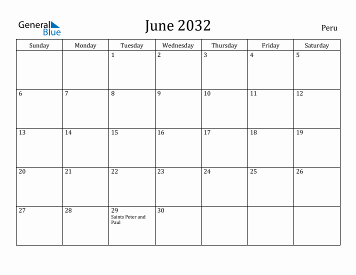 June 2032 Calendar Peru