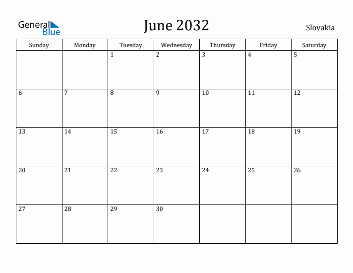 June 2032 Calendar Slovakia