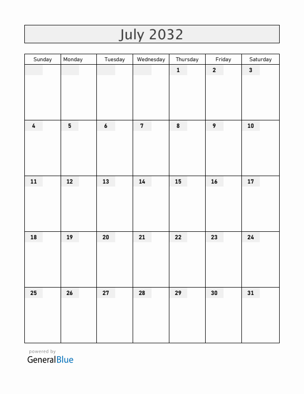 Albania July 2032 Calendar with Holidays