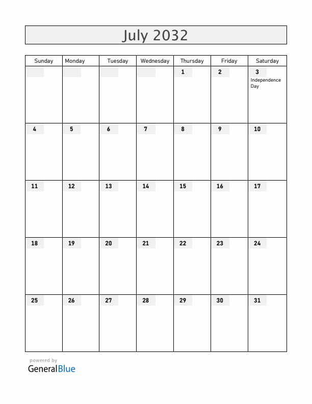 Belarus July 2032 Calendar with Holidays
