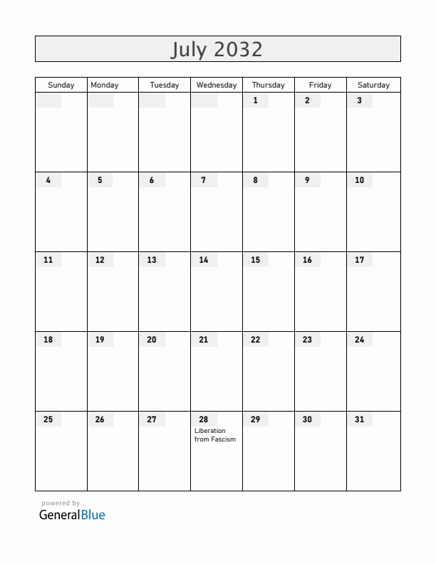 San Marino July 2032 Calendar with Holidays