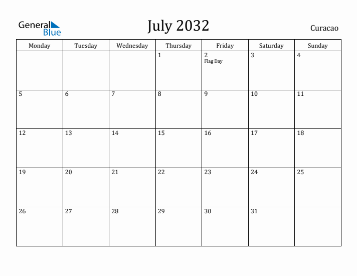 July 2032 Calendar Curacao