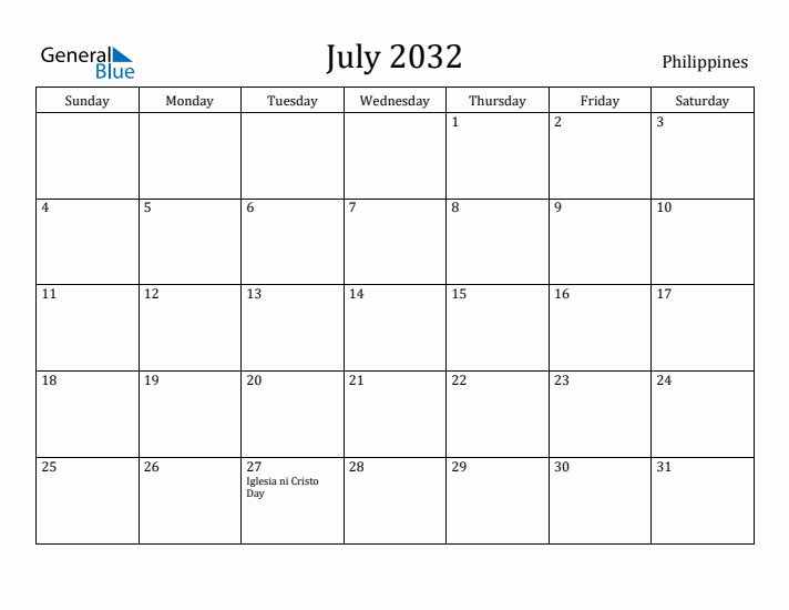 July 2032 Calendar Philippines