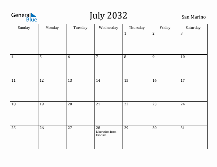 July 2032 Calendar San Marino