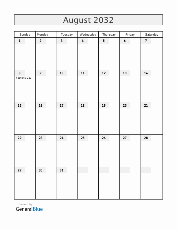 Brazil August 2032 Calendar with Holidays