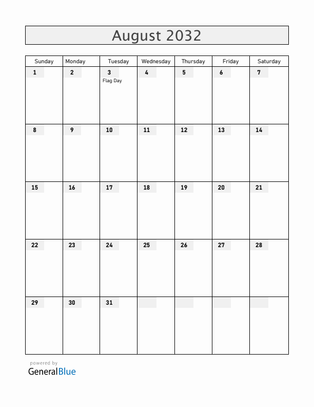 Venezuela August 2032 Calendar with Holidays