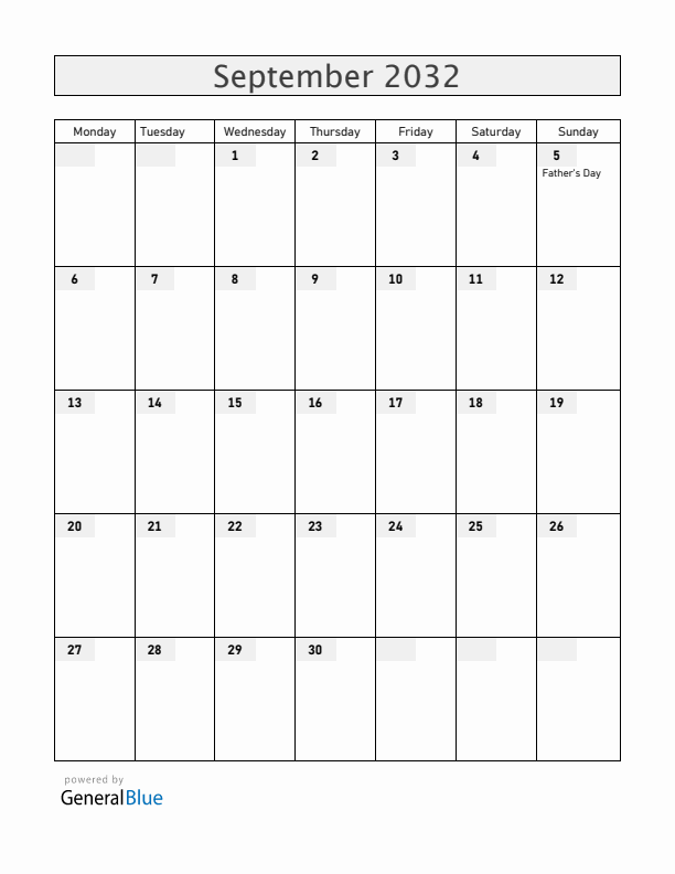 Australia September 2032 Calendar with Holidays