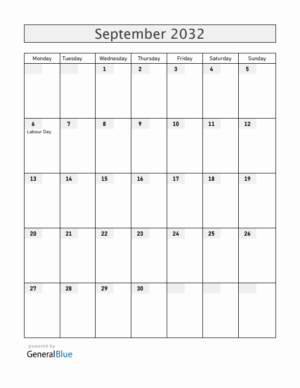 Bermuda September 2032 Calendar with Holidays