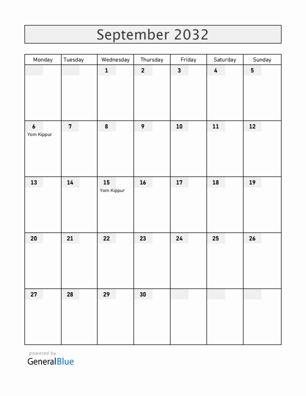 Croatia September 2032 Calendar with Holidays