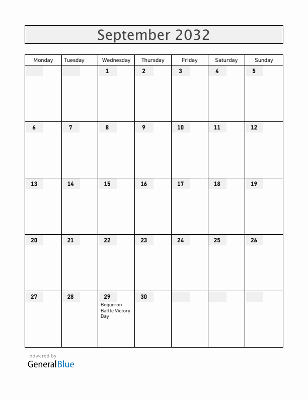 Paraguay September 2032 Calendar with Holidays