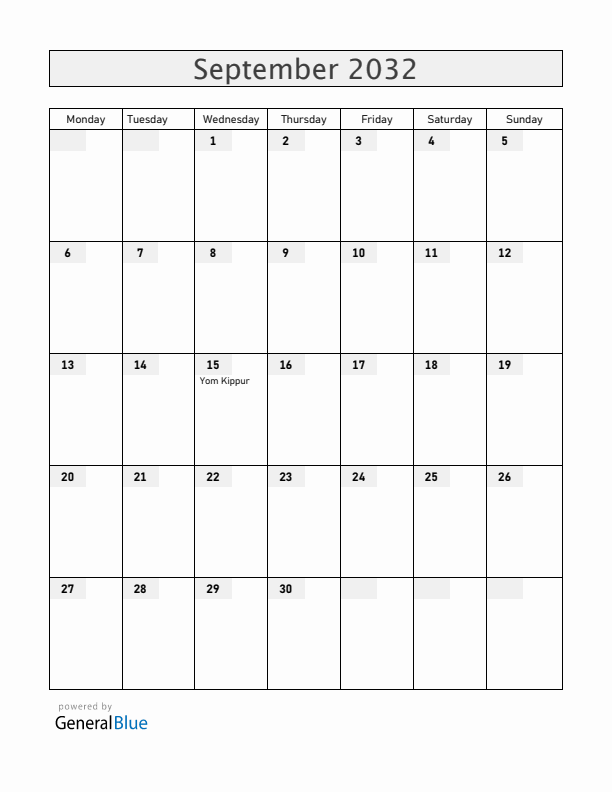 Serbia September 2032 Calendar with Holidays