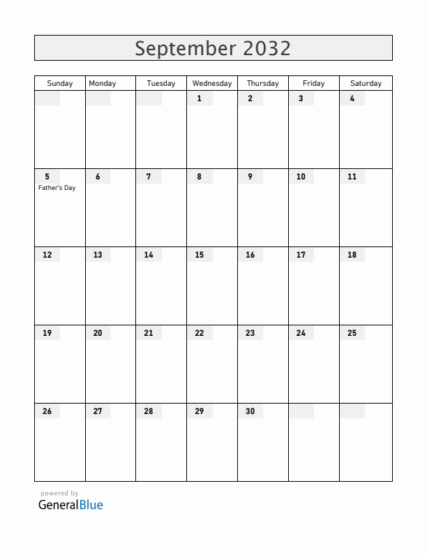 Australia September 2032 Calendar with Holidays