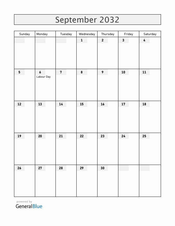 Bermuda September 2032 Calendar with Holidays