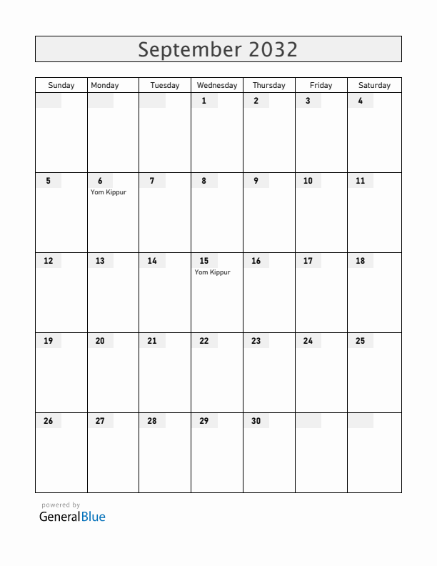 Croatia September 2032 Calendar with Holidays