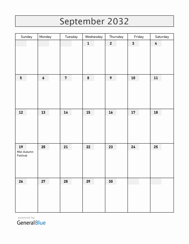 Philippines September 2032 Calendar with Holidays