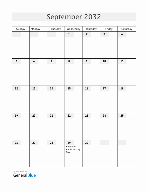 Paraguay September 2032 Calendar with Holidays