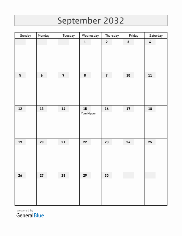 Serbia September 2032 Calendar with Holidays